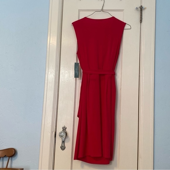London Times Valentine’s Day Dress Soft Belted V-Neck Crossover Red Dress - Picture 3 of 9